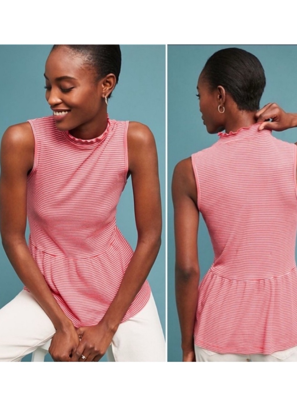 EUC t.la Red stripe Mock Neck Sleeveless Top Size XS